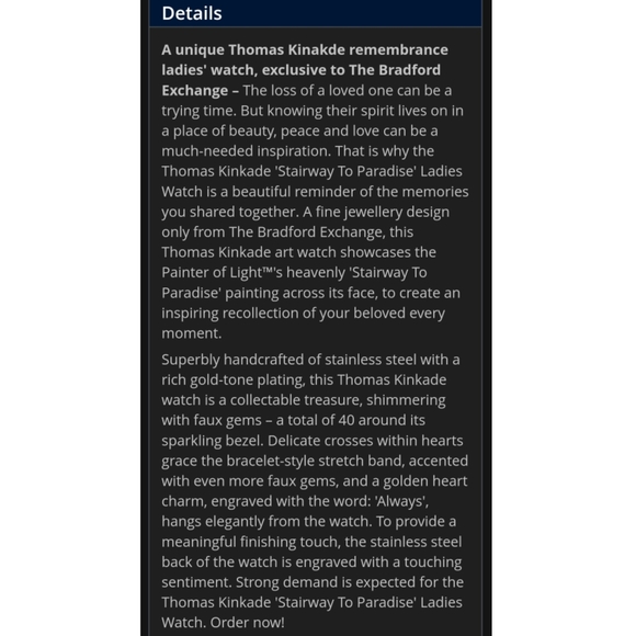 Thomas Kinkade 'Stairway To Paradise' Ladies Watch - Picture 7 of 7